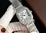 TW Factory Cartier Santos 27*34.4mm 316L Steel Quartz Movement White Face Diamond Bezel Lady Watch